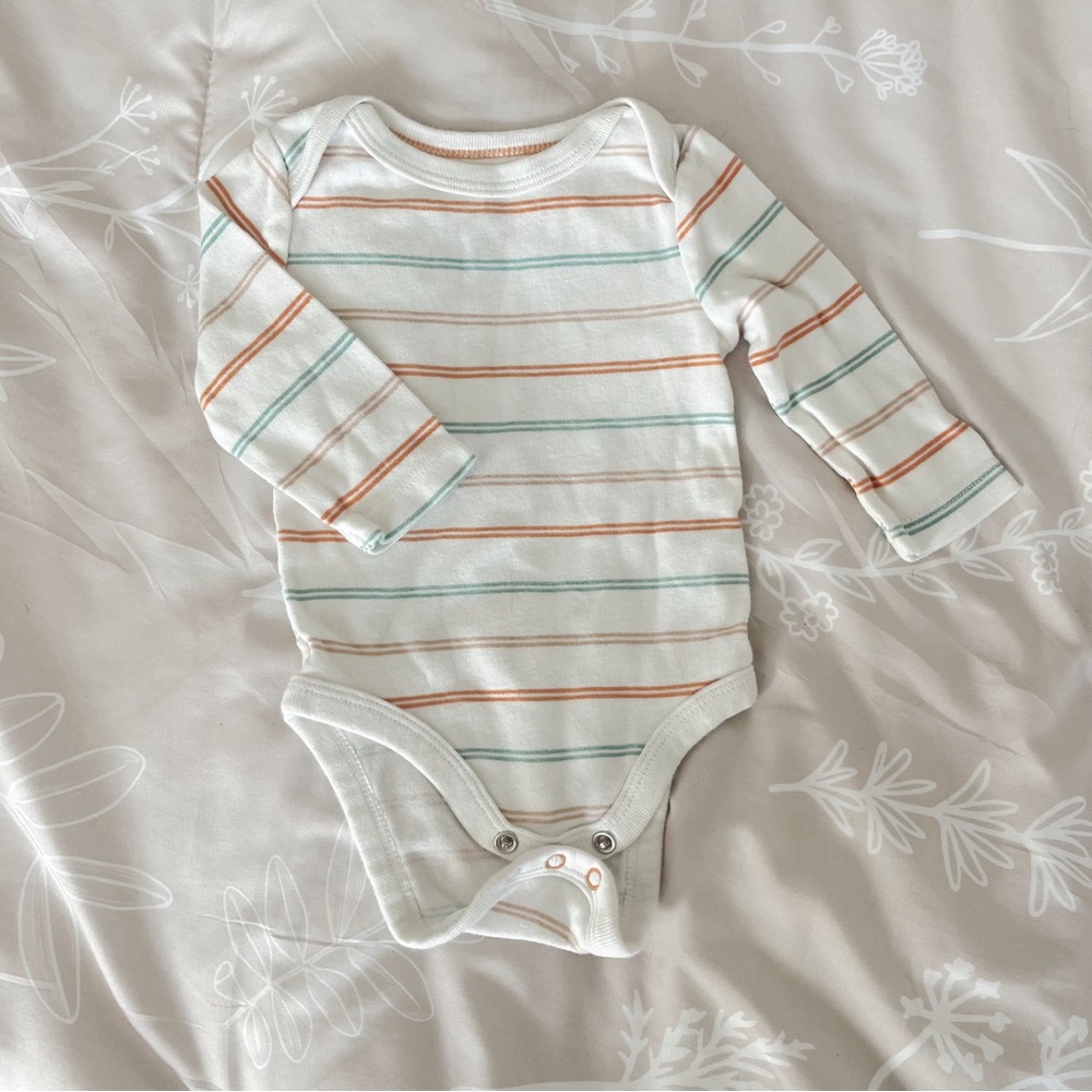 neutral stripes baby onesie